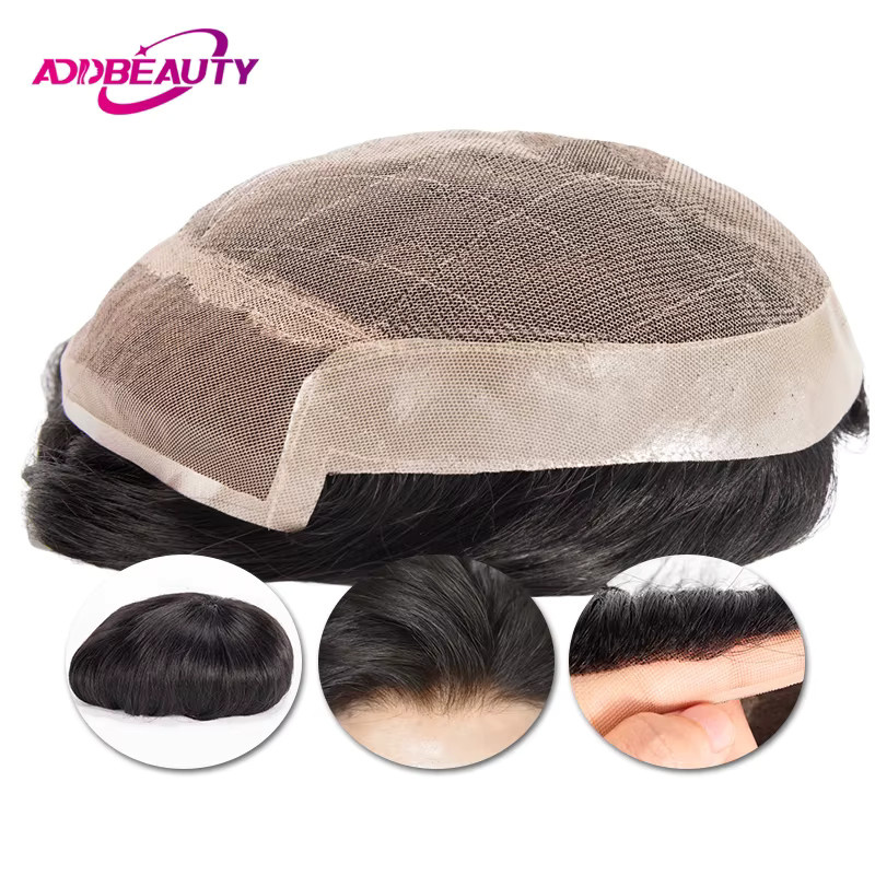 Addbeauty Herren-Toupet aus Echthaar, Schweizer Spitzen-Haarprothese - Bild 2
