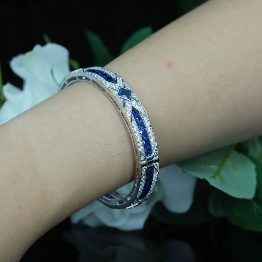 MuShan Jewelry Armreif, 925 Silber, Diamant, Saphir, Damen - Bild 3