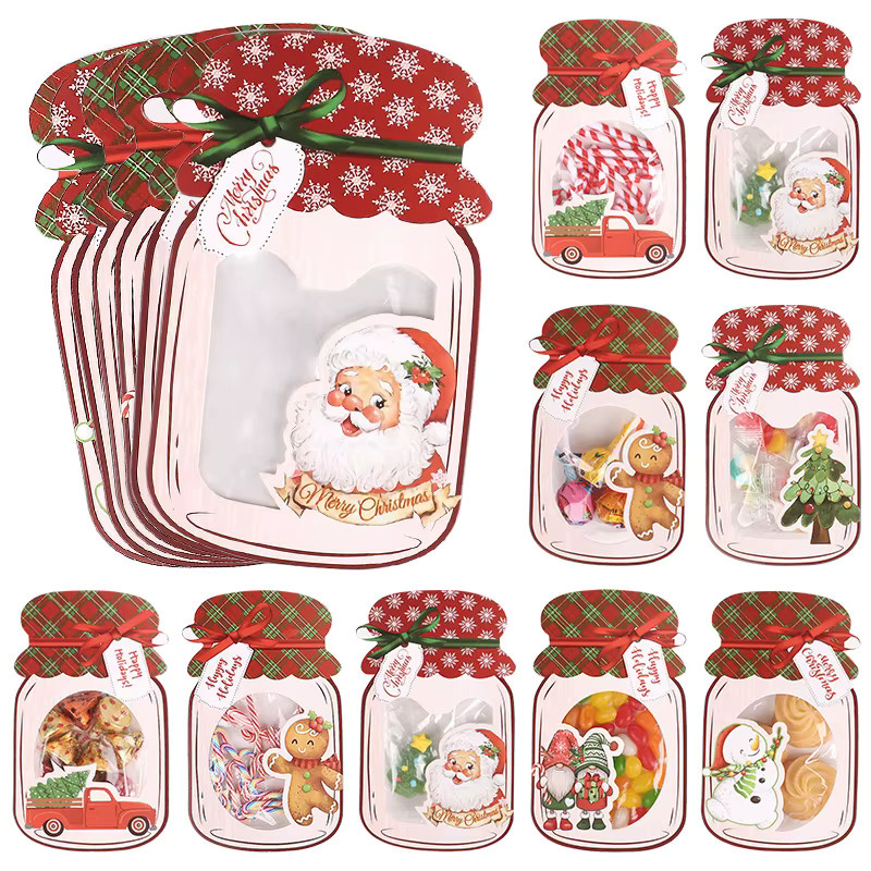 ZQNYCY Weihnachtliche Einmachglas Geschenkkarte mit Süßigkeiten Tasche für Party und Kinder, Mehrfarbig, Papier - Bild 7