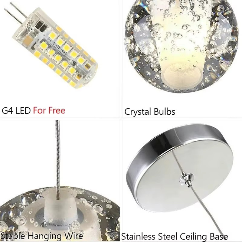 IISINUO Kristallglas Pendelleuchte in Form einer Kugel, Transparent, Warmweiß, Dekorative Hängeleuchte für Treppen, Restaurants und Bars - Bild 6