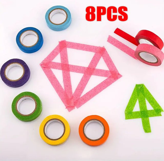 8 Rollen bunte Bastel-Farbmaler aus Papier als Regenbogen-Etikettenband und Markierungsband für Bastelarbeiten, Umzug oder das Klassenzimmer, Multicolor - Bild 1
