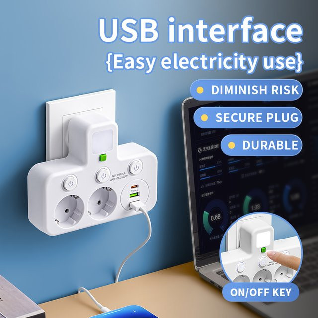 Szaoju Mehrfachsteckdose mit Überspannungsschutz und USB-C-Ladegerät in Weiß - Bild 1