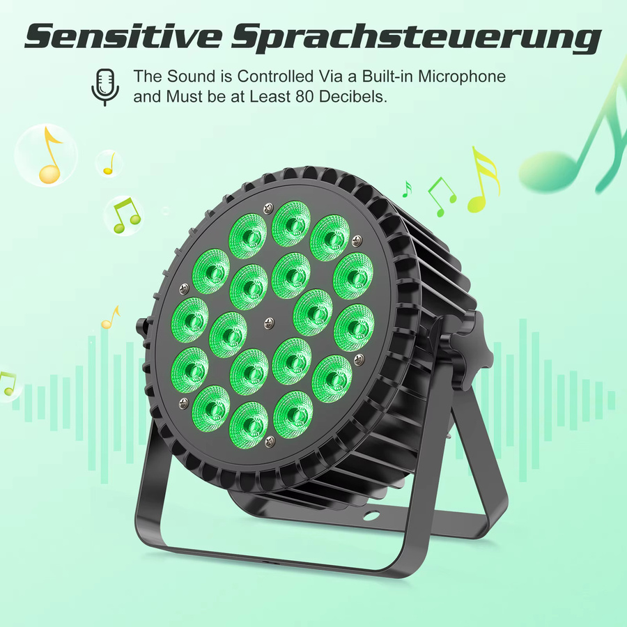Datewink 4er Set 200W 18 LED Par-Scheinwerfer 4 IN 1 RGBW Bühnenbeleuchtung mit Regenbogeneffekt und DMX512 für DJ, Disco und Events - Bild 3