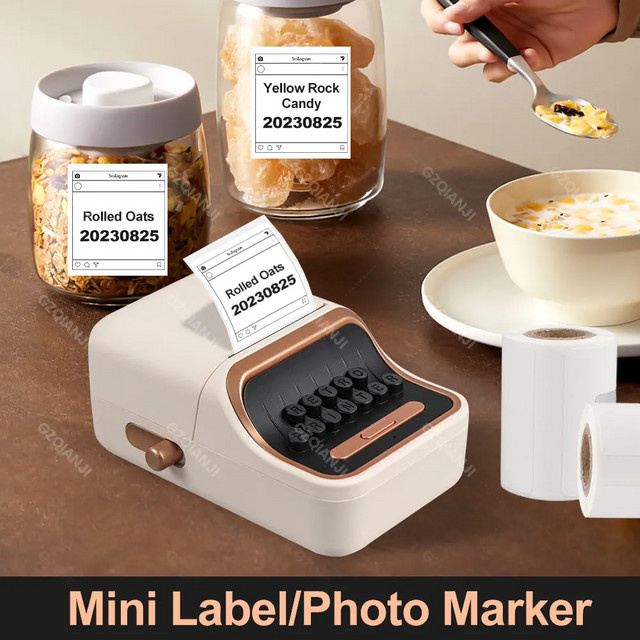 GZQIANJI Bluetooth Thermodrucker für selbstklebende Etiketten und Preisnotizen in Weiß - Bild 1