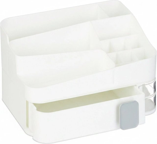 Relaxdays Kosmetikorganizer aus Kunststoff in Weiß mit Schublade, B/T/H: 26 x 15 x 21 cm - Bild 1