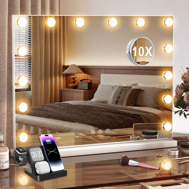 Onesaimei Hollywood Schminkspiegel mit LED-Lichtern in Weiß - Bild 1