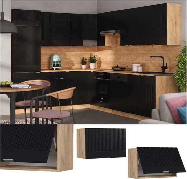 Vicco Hängeschrank Fame-Line Küche Eiche Schwarz gestreift mit Soft-Close-Scharnieren Breite: 60 cm - Bild 1