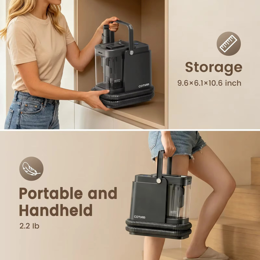 COTIAR TW30 Kaltwasser-Handreiniger in Schwarz mit 800W Leistung und 16kPa Saugkraft für Teppiche, Stoffsofas und Haustierhaare - Bild 4