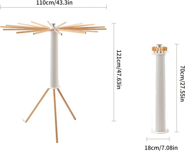 HGTUGO Faltbarer und drehbarer Wäscheständer in Weiß mit Holzarmen, Höhe: 121 cm, Breite: 110 cm - Bild 1