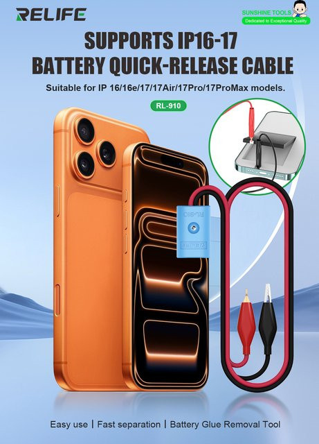 RELIFE RL-910 Batterie-Schnellverschlusskabel für iPhone 16 mit integriertem Smart Chip und USB-C-Schnittstelle zur Batterietrennung - Bild 1