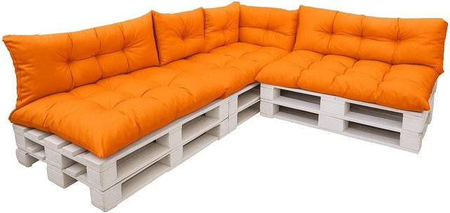 Setgarden 7er Palettensofa Kissen-Set für Outdoor in Orange, 1tlg. mit Sitzkissen Breite: 120 cm, Tiefe: 80 cm und Rückenkissen Breite: 120 cm, Höhe: 40 cm - Bild 1
