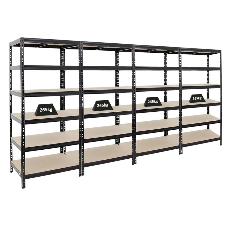 PROREGAL Schwerlastregal Giant Tiger Set aus 4 Regalen, Schwarz, H x B x T: 200 x 90 x 60 cm, 6 Ebenen mit verstellbaren HDF-Holzplatten, Fachlast 265 kg - Bild 2