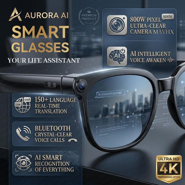 GUHUAVMI Smarte KI-Sonnenbrille mit 4K 800W Kamera, ChatGPT, 16GB Speicher und 120+ Übersetzungen in Schwarz und Transparent - Bild 1