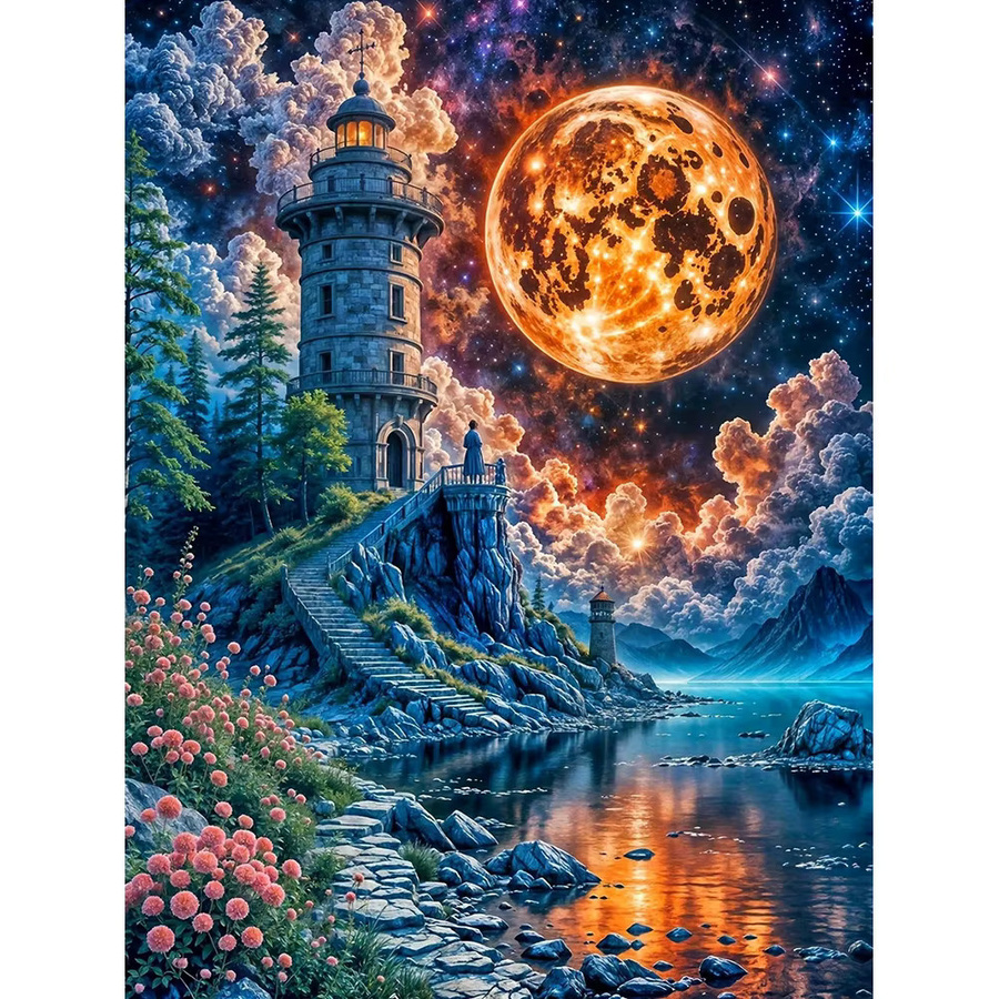 EverShine Diamantmalerei Leuchtturm am Meer als Mosaik-Landschaftsbild in Multicolour, B/H: 30 x 30 cm - Bild 4
