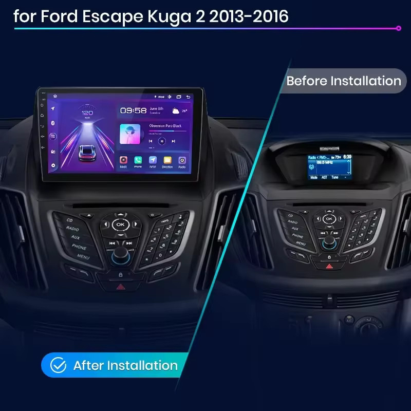 Junsun Android Auto Autoradio mit 9.0 Zoll IPS Touchscreen für Ford Escape Kuga 2 C-MAX, Wireless Apple CarPlay Multimedia System, Schwarz - Bild 2