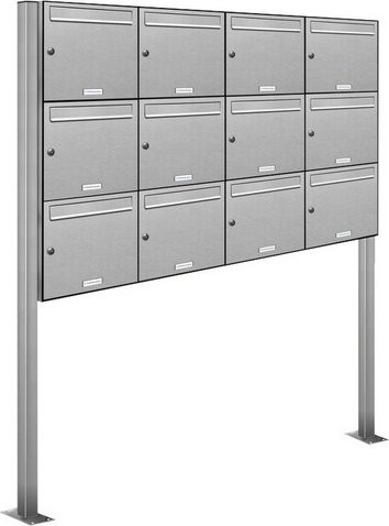 AL Briefkasten-System für 12 Parteien, freistehend, silberfarben, B/H/T: 153,372 x 170,0 x 11,6 cm - Bild 1