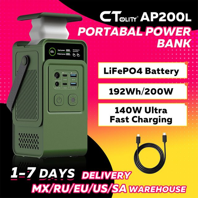 CTOLITY AXP200 Tragbarer Solargenerator 200W Powerstation mit 192Wh Lifepo4 Batterie und 140W PD für Camping und Notfallversorgung - Bild 1