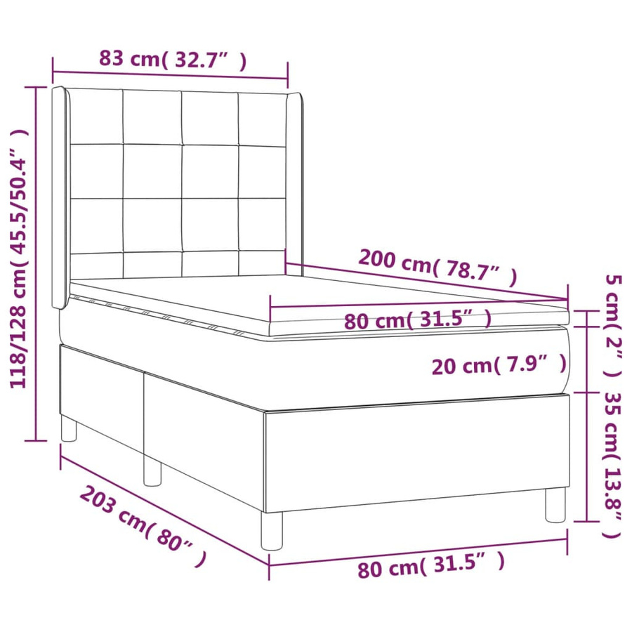 vidaXL Boxspringbett mit Matratze Dunkelgrau Samt B/T: 80 x 200 cm - Bild 3