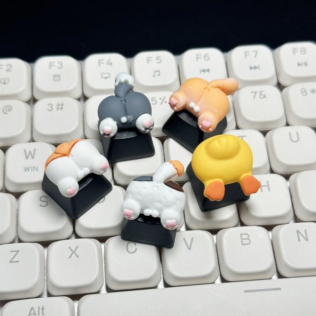 Handgefertigte 3D-Harz-Tastenkappen mit niedlichen Tierfiguren Katze Hund oder Ente in Braun und Multicolour für mechanische Tastaturen - Bild 1