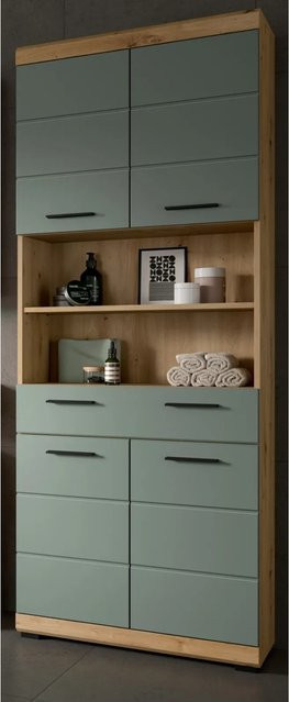 Inn.Furn Badezimmer Hochschrank Shawn in Grün und Eiche, B/H: 74 x 191 cm - Bild 1