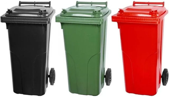 PROREGAL SuperSparSet 3x 2-Rad-Mülltonne aus HDPE-Kunststoff mit 120 Litern in Grau, Schwarz, Grün und Rot - Bild 1