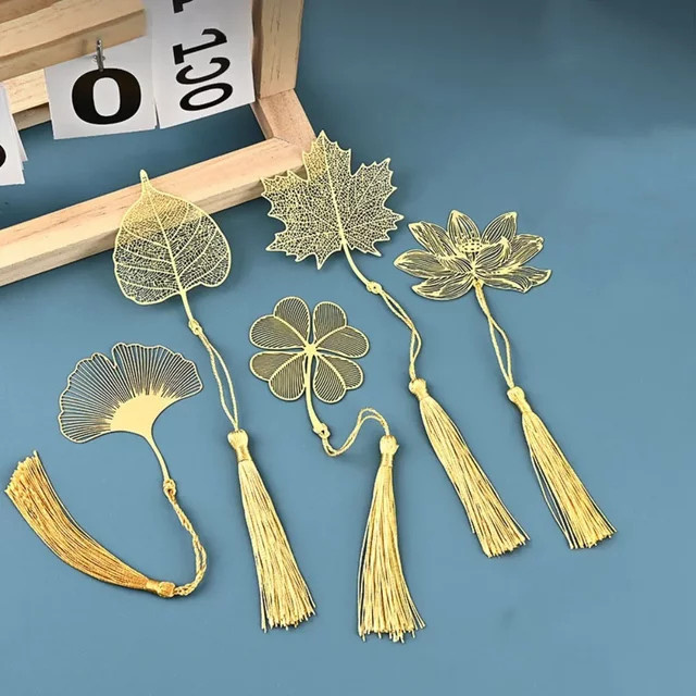 TWBEB Set aus 4 oder 5 hohlen Messing-Lesezeichen mit Blumenmotiven wie Gänseblümchen und Löwenzahn in Gold - Bild 1