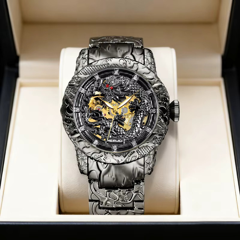 MEIRUIQI Armbanduhr Automatik, Edelstahl, Schwarz, Herren - Bild 2