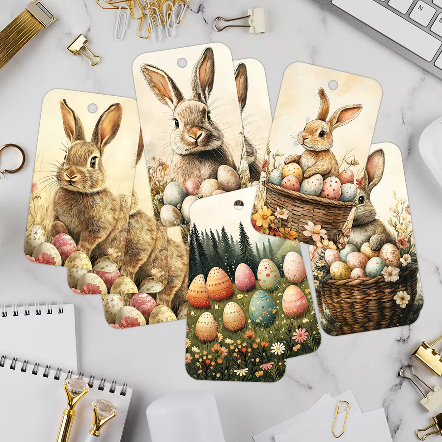 50 Stück Osterhasen-Geschenkanhänger aus Papier mit Hanfseil in Multicolor für deine Geschenkverpackungen und Osterdeko - Bild 2