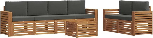 vidaXL 7-teilige Sofagarnitur aus Massivholz Akazie in Natur und Anthrazit mit Tisch und Kissen im modernen Latten-Design - Bild 1