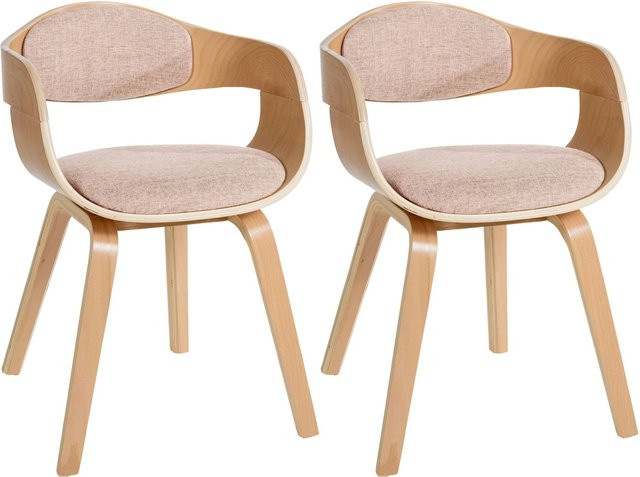2er Set DELUKE LONDON Konferenzstühle aus Stoff und Holz in Natur-Beige, H 73 cm x B 49 cm x T 46 cm - Bild 1