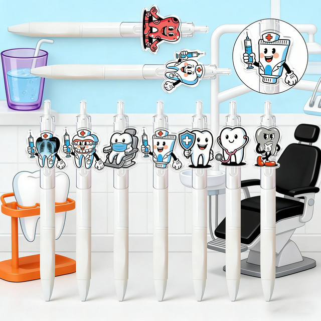 Dental Series Kugelschreiber Set in Weiß für Büro und Schule, 9 Stück - Bild 1