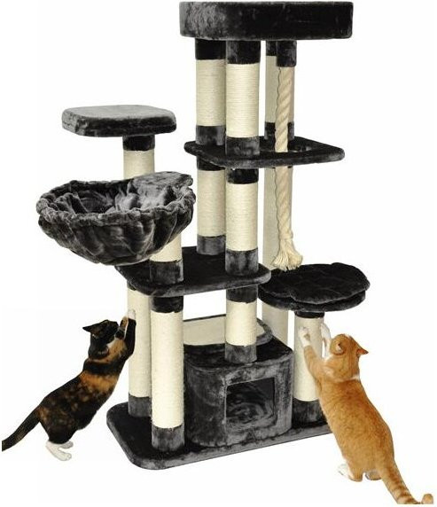Dazikemo Kratzbaum Memphis grau mit Hängematte und abnehmbarem Bezug, H x B x T: 157 x 85 x 50 cm - Bild 1