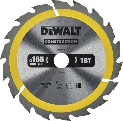 DEWALT DT1933-QZ Kreissägeblatt für Handkreissägen, Durchmesser: 165 mm, 18 Zähne, für Metall, Mehrfarbig - Bild 1