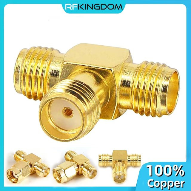 Tinymons 3-Wege-T-Form SMA-Splitter-Stecker auf Dual 2x SMA-Buchse RF-Koaxial-Adapter für WIFI-Antenne FPV in Gold - Bild 1
