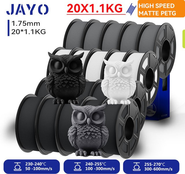 JAYO 20 Rollen PETG 3D-Drucker-Filament Matt Hochgeschwindigkeits-FDM-Material mit Hochfluss-Effekt - Bild 1