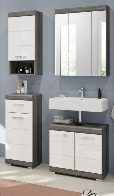 Inn.Furn Badmöbel-Set Shawn in Weiß Hochglanz und Grau, 4-teilig, Breite: 112 cm - Bild 1