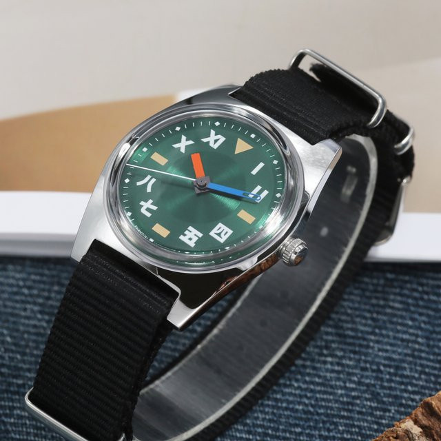 Phantom Herrenuhr, Handaufzug, 36 mm, Textil/NATO, Grün, Silber - Bild 1