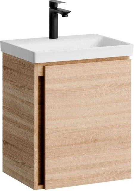Planetmöbel Waschbeckenunterschrank Sonoma Eiche mit Keramikwaschbecken und Soft-Close-Funktion, Breite: 50 cm - Bild 1