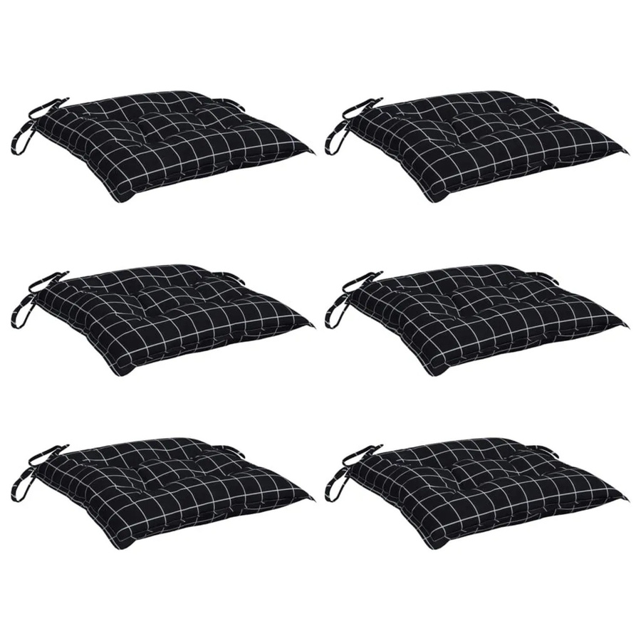 6er Set vidaXL Stuhlkissen in Schwarz-weiß mit Karomuster aus wasserabweisendem Oxford-Gewebe, B/T/H: 50 x 50 x 7 cm - Bild 2