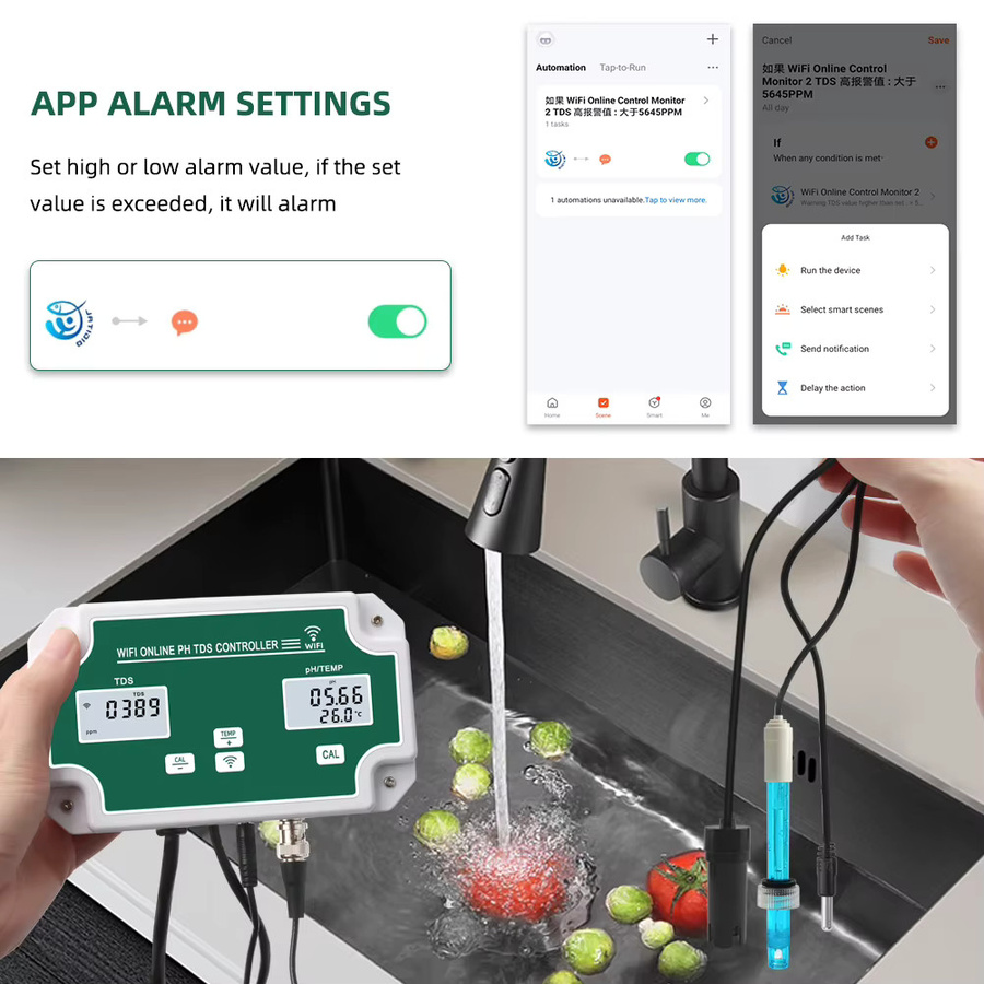 RCYAGO WiFi Wasserqualität Analysator mit pH- und Temperaturmessung, Digitaler Smart Remote Online Monitor für Schwimmbecken, Weiß - Bild 4