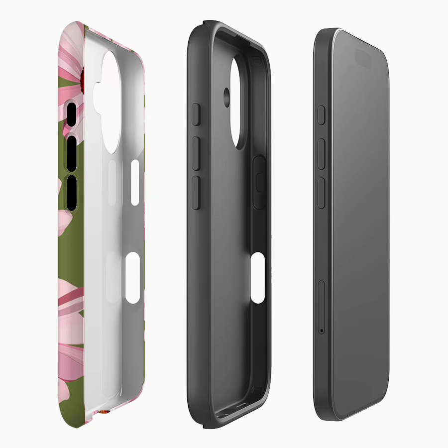 Handyhülle mit rosa Blumen auf grünem Hintergrund für Apple iPhone 17 16 15 14 13 12 Pro Max Plus mit doppelschichtiger Rückseite - Bild 2