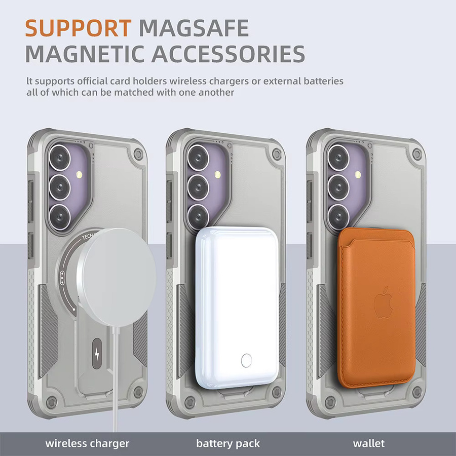 Magnetische Stoßfeste Handyhülle für Samsung Galaxy A55 A06 A26 A25 A05 A24 A54 5G mit Kabelloser Ladung und Aufstellfunktion in Pink - Bild 4