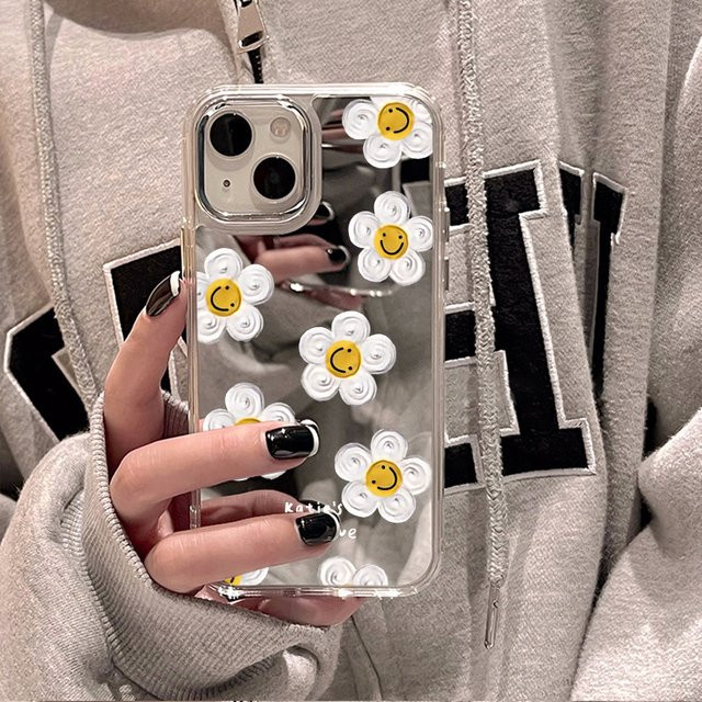 Kardeem Handyhülle mit Gänseblümchen-Muster und Spiegelfunktion für iPhone 11 bis iPhone 16 Pro Max, transparent - Bild 1