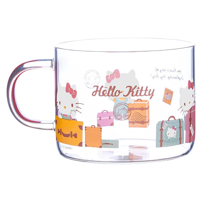 Sanrio Glas-Tasse mit Griff, transparent, 450 ml, niedliches Cartoon-Design für Kaffee, Milch oder Saft - Bild 2