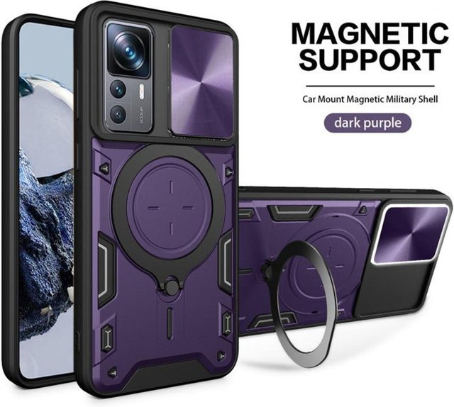 Stoßfeste Schutzhülle mit Kamera-Schutz und Ring-Halterung für Xiaomi 12T Pro in Grau - Bild 1