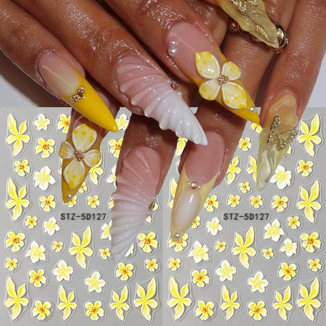 Full Beauty Nagelaufkleber Frangipani Blumen, Gelb, 2 Stück - Bild 1