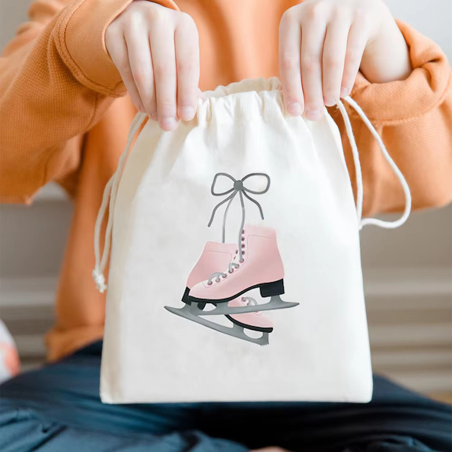 Weiße Kordelzug Tasche mit Eislaufen-Motiv für Kinder als Party Gastgeschenk oder Dekoration - Bild 2