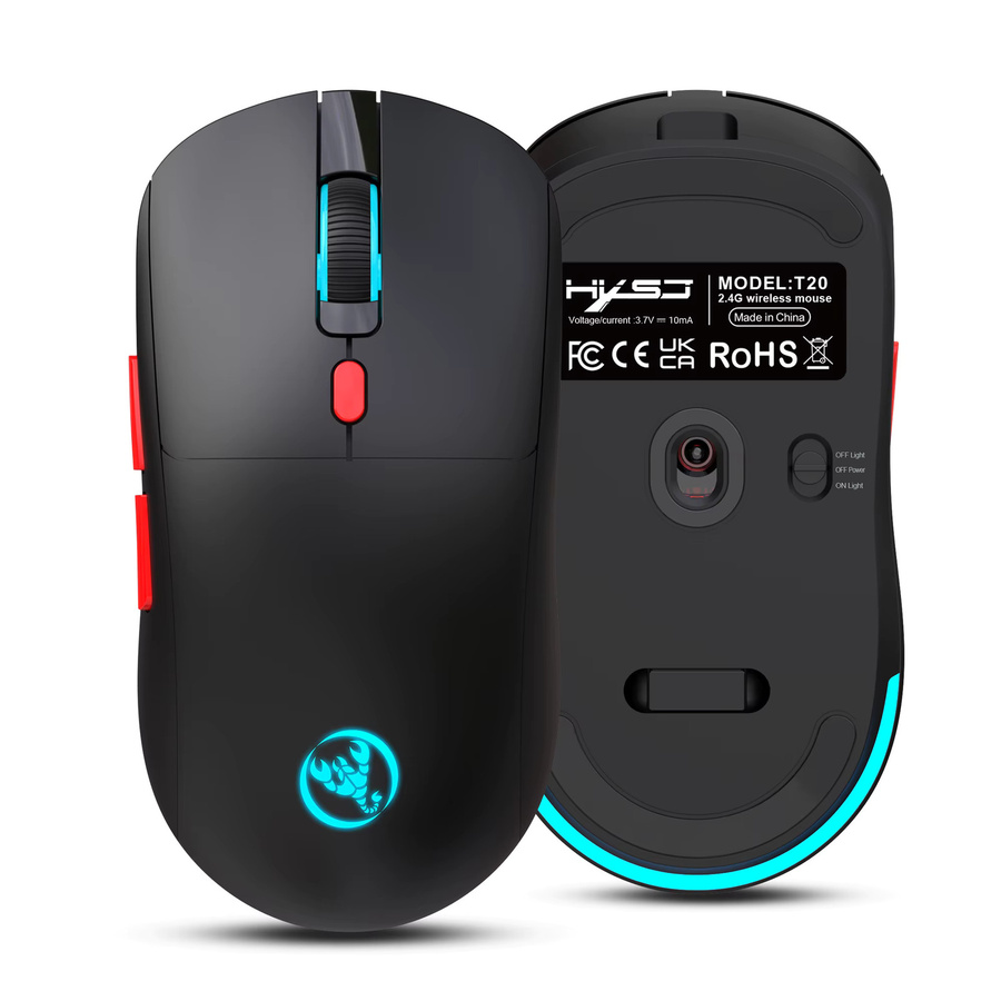 HXSJ Kabellose Gaming-Maus in Schwarz mit 3 Modi, optischem Sensor und USB Typ C, wiederaufladbar für PC und Mac - Bild 6