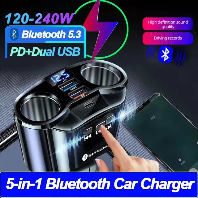 Auto-Zigarettenanzünder-Splitter mit Dual-USB PD QC3.0 Schnellladegerät und Digitalanzeige in Schwarz - Bild 1