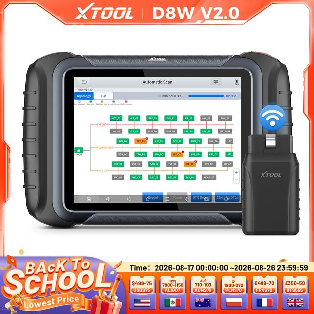 XTOOL D8W BT OBD2-Diagnosetool in Schwarz mit Bluetooth, ECU-Codierung und VAG-Schlüsselprogrammierung inklusive Topologiekarte und 42 Reset-Funktionen - Bild 1